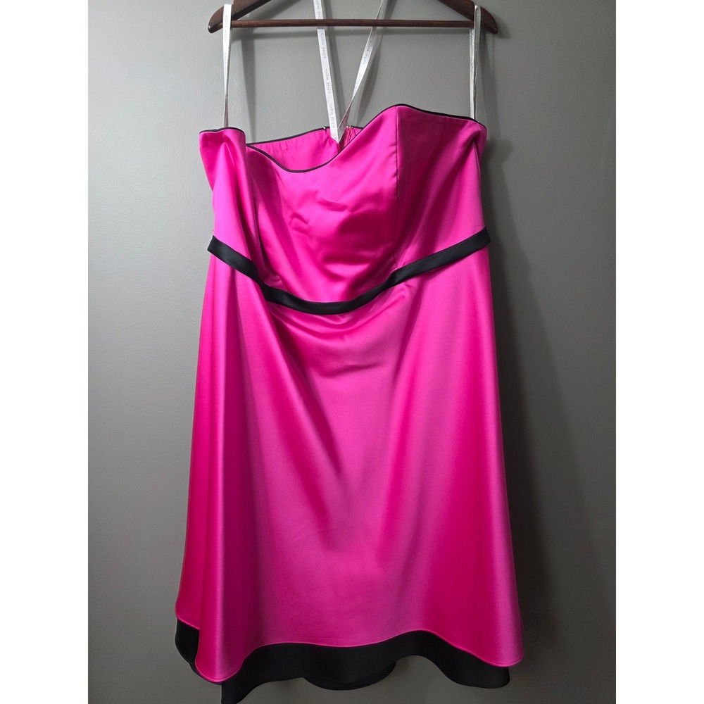 Alfred Angelo Fuchsia Pink Satin Strapless Formal Dress Black Trim 22W 859688